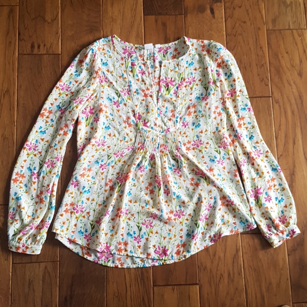 GAP Women's White Floral Flowy Blouse Size M